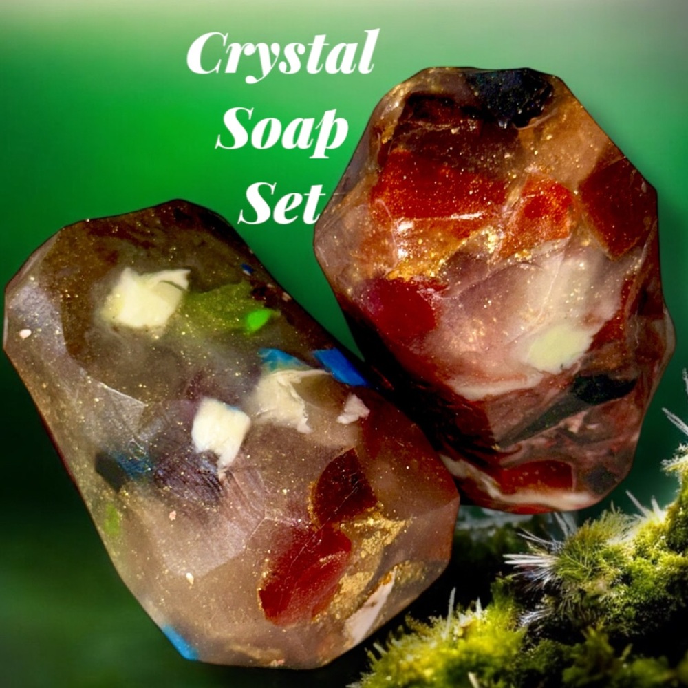 Crystal Soap Set, Rainbow Garnet, Party Gift, Amber Soap Bar, Artisan Gift Set
